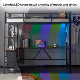 VINGLI Twin Metal Loft Bed Frame with L-Shaped Desk, Charging Station, LED Lights, Storage Shelve & Drawers, Safety Guardrail & Ladder, Bunk Bed for Kids, Teens & Adults, No Box Spring Needed, Black VINGLI