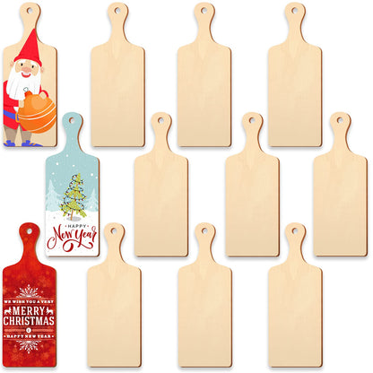 Marsui 12 Pieces Mini Wooden Cutting Board Christmas DIY Chopping Board with Handle Thanksgiving Craft Paddle Board for Home Kitchen Cooking Vegetables Decor(11.8 x 4.3 Inch)