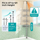 HAMITOR Corner Shower Caddy Tension Pole: Rustproof 4-Tier Bathroom Organizer Shelves for Bathtub Shampoo Storage - 47-121 Inch Quick Install Adjustable Rod Standing Rack with Soap Rack - Silver Gray HAMITOR
