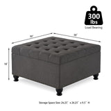 GOAWGO Large Square Storage Ottoman Upholstered Button Tufted Coffee Table with Rubber Wood Legs, Linen Fabric Foot Stool Oversized Ottoman Foot Rest for Sofa Couch Living Room Bedroom, Dark Grey GOAWGO