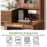 Chrangmay 47.24" Big Modern Vanity Desk with Mirror and Lights,Makeup Vanity Desk with 5 Drawers and Storage Shelves & Power Outlet,Dressing Table with Glass Top, Brown Chrangmay