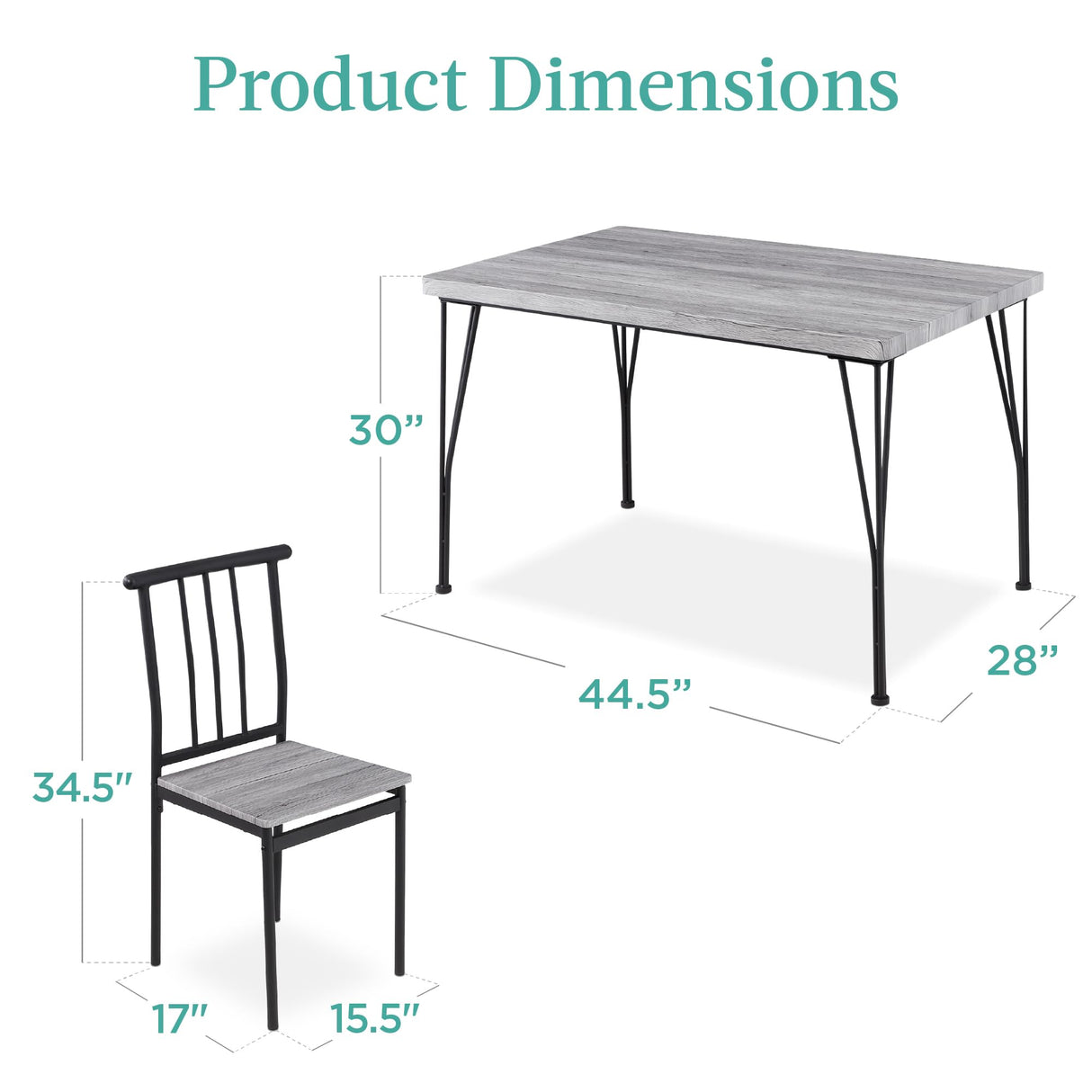 Best Choice Products 5-Piece Metal and Wood Indoor Modern Rectangular Dining Table Furniture Set for Kitchen, Dining Room, Dinette, Breakfast Nook w/ 4 Chairs - Gray Best Choice Products