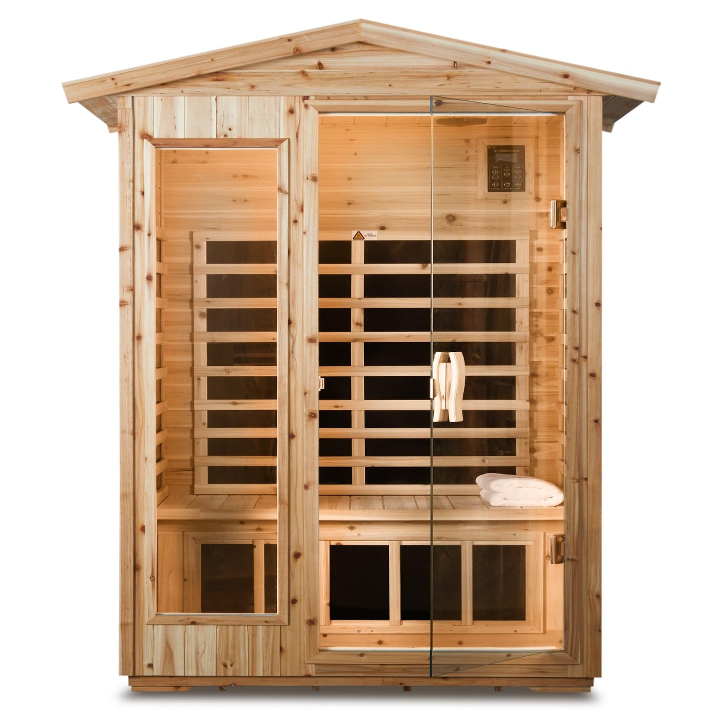 TO'GO 902VS Outdoor Sauna 2 Person, Far Infrared Sauna, Outdoor Saunas for Home, 1750 Watt Low EMF Heating Panel, Bluetooth, LCD, LED, Chromotherapy - Canadian Hemlock Wood - WoodArtSupply