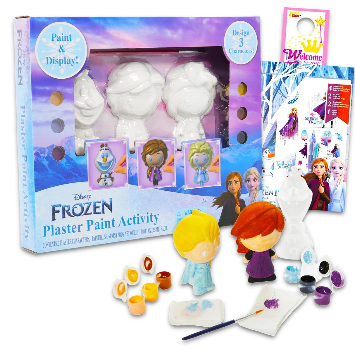 Disney Frozen Paint Your Own Figurines Set - Bundle with DIY Painting Set Featuring Frozen Plus Stickers and More | Paint Your Own Frozen Figures Disney