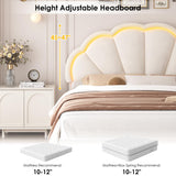 HIFIT King Size Upholstered LED Bed Frame with Adjustable Elegant Flowers Headboard in Beige HIFIT
