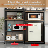 METYERRY Adjustable 4-Tier Heavy Duty Kitchen Baker's Rack with Power Outlet, with Industrial Wheels, Free Standing Microwave Oven Cart Stand for Storage in Living Room, Garage, Rustic Brown METYERRY