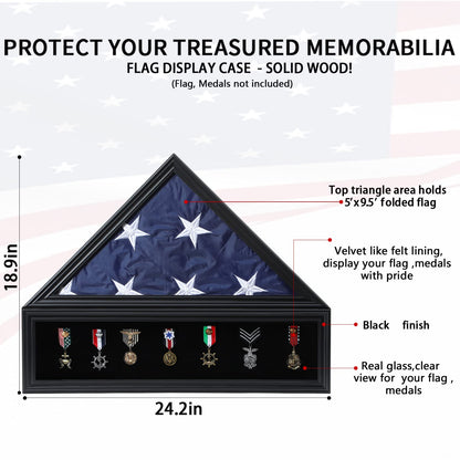 Zmiky Veteran Burial Flag Display Case American Flag Solid Wood Display Case Fits a 5 X 9.5 Flag Folded Military Shadow Box with Felt Lining Holder - WoodArtSupply