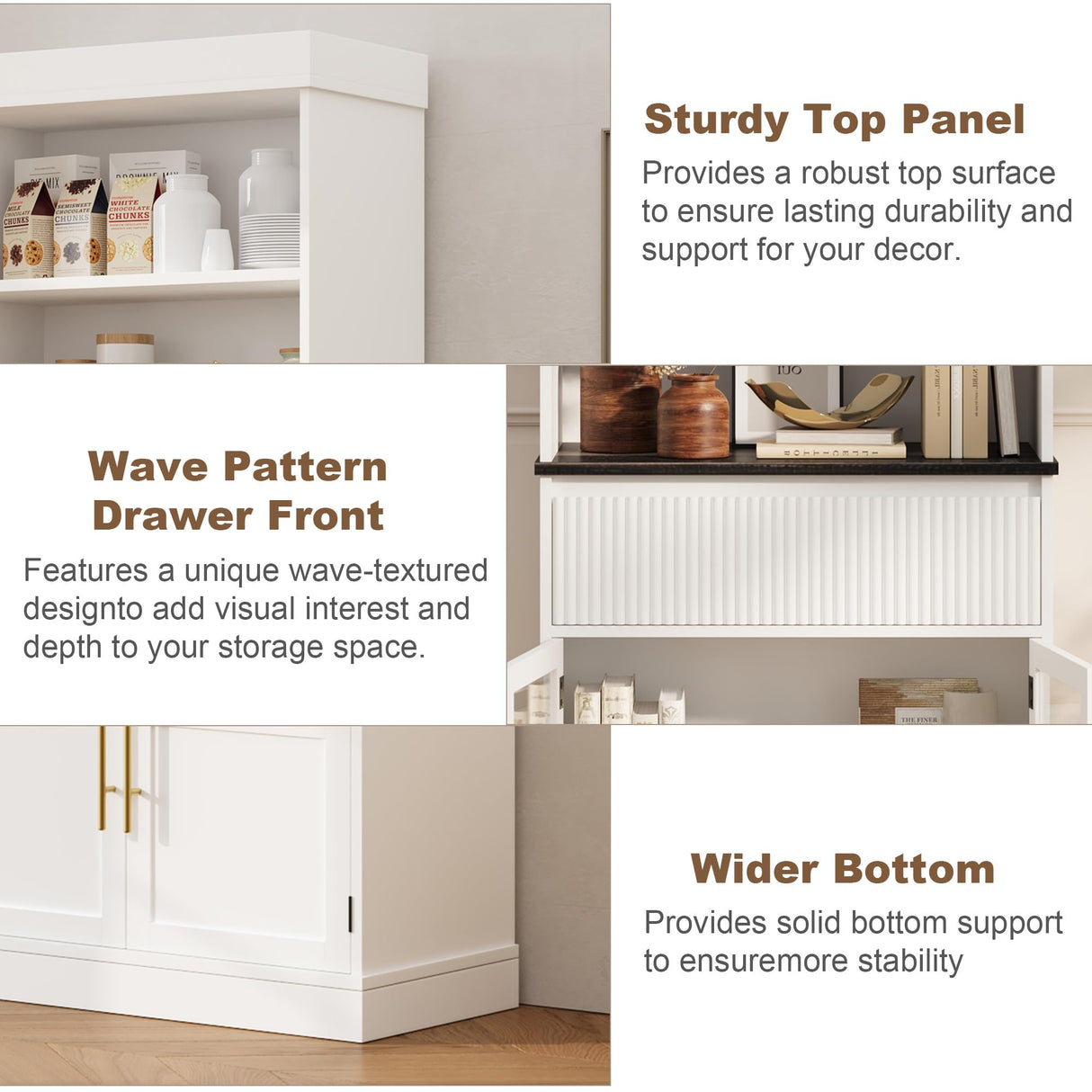 IDEALHOUSE 70" Tall Kitchen Pantry Cabinet, Storage Cabinets with Drawer & 2 Glass Doors and 3 Shelves, Floor Cabinet for Kitchen, Office, Living Room, Dining Room, Bathroom, White IDEALHOUSE