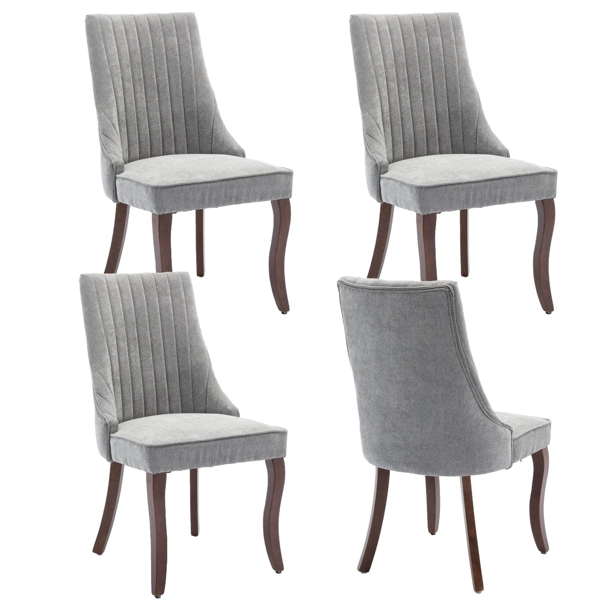 BEIDOR Velvet Dining Chairs Set of 4,Comfy Fabric Upholstered Accent Chairs for Kitchen Living Room,Channel Tufted Dining Room Chairs with Curved Solid Wood Legs(Gray) BEIDOR