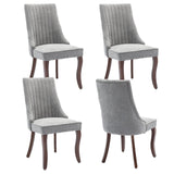 BEIDOR Velvet Dining Chairs Set of 4,Comfy Fabric Upholstered Accent Chairs for Kitchen Living Room,Channel Tufted Dining Room Chairs with Curved Solid Wood Legs(Gray) BEIDOR