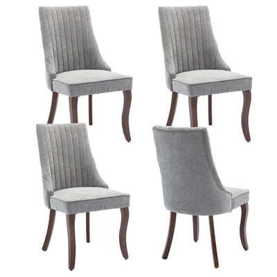 BEIDOR Velvet Dining Chairs Set of 4,Comfy Fabric Upholstered Accent Chairs for Kitchen Living Room,Channel Tufted Dining Room Chairs with Curved Solid Wood Legs(Gray)
