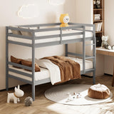 Giantex Twin Over Twin Solid Wood Bunk Bed with Safety Guard Rails and Ladder in Grey Giantex