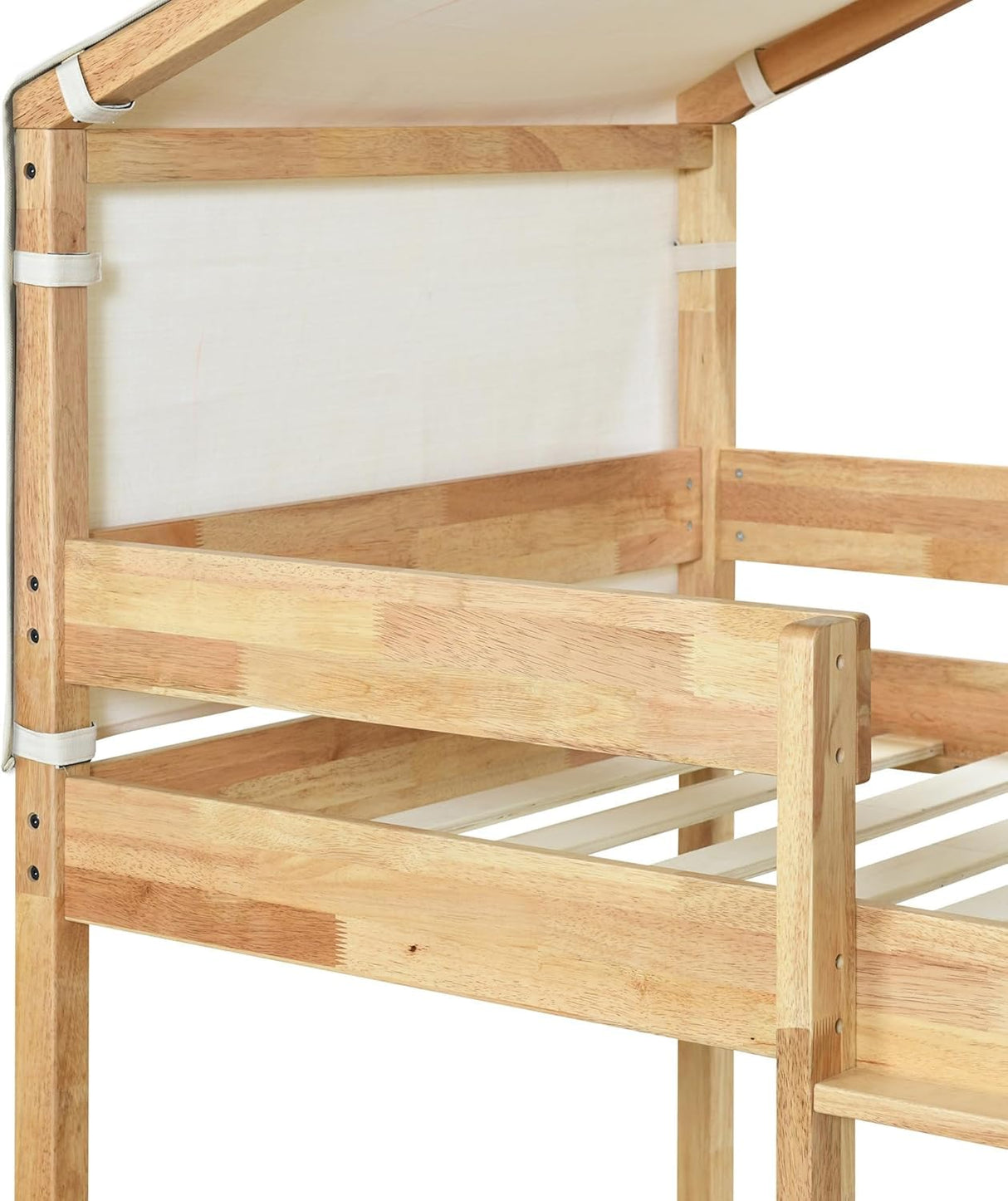 DUORUIMI Playhouse-Inspired Style Wooden Twin Over Full Bunk Bed, Loft Bed with Playhouse, Farmhouse, Ladder and Guardrails, Compatible with Girls Boys Teens (Gray-Play-TOF),bed frame DUORUIMI