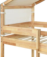 DUORUIMI Playhouse-Inspired Style Wooden Twin Over Full Bunk Bed, Loft Bed with Playhouse, Farmhouse, Ladder and Guardrails, Compatible with Girls Boys Teens (Gray-Play-TOF),bed frame DUORUIMI