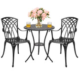Polar Aurora 3 Piece Patio Bistro Set Cast Aluminum Bistro Table Set Outdoor Round Dining Table with Umbrella Hole for Porch, Lawn, Garden, Backyard, Pool,Black Polar Aurora