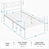 Yaheetech Twin Bed Frames Metal Platform Bed with Headboard and Footboard No Box Spring Needed Easy Assembly,Under-Bed Space: 12.6''/White/Twin Bed Yaheetech