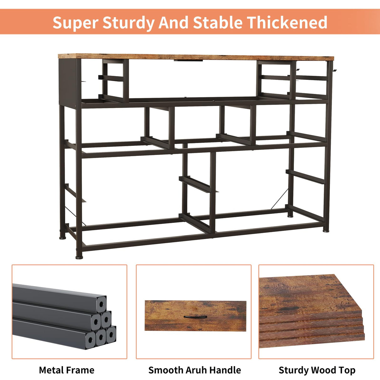 DRAWERHOM Dresser TV Stand with Power Outlets and LED Lights for 55'' TV, 11 Drawers Dresser with Side Pocket, Fabric Chest of Drawers with PU Finish, Sturdy Frame & Wood Top (Rustic Brown) DRAWERHOM