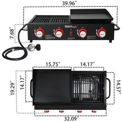 Royal Gourmet GD4002T 4-Burner Tailgater Grill Griddle Combo, Portable Propane Gas Grill and Griddle Combo for Backyard or Outdoor BBQ Cooking, 40,000 BTUs, Black