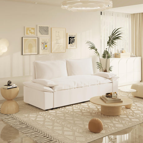 UPYOOE 70.1" Futon Sofa Bed Queen Size, Pull Out Bed, 3-in-1 Convertible Sleeper Sofa with 2 Soft Pillows, Modern Velvet Futon Couch for Living Room, Small Space, Apartment, Bedroom, Beige UPYOOE