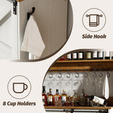 4ever2buy Farmhouse Coffee Bar Cabinet with 8 Hooks, 55” Kitchen Hutch Cabinet with Storage, White Coffee Bar with Sliding Barn Doors, Wine Bar Cabinet with 12 Racks for Living Dining Room 4ever2buy