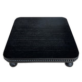 dwellington Farmhouse Display Wood Riser, 12" Decorative Black Beaded Pedestal Stand, Square Tiered Tray Decor for Kitcher Decor, Countertop dwellington