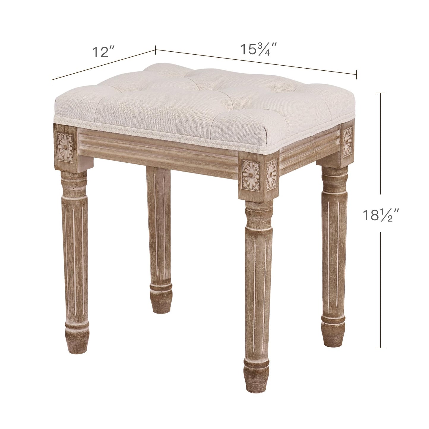 VONLUCE Ottoman Stool, 18.5 in High, Beige, with Padded Seat, Wood Frame, Button Tufted, for Dining, Living Room, Bedroom, Piano, Dressing, Vanity, Foot Rest