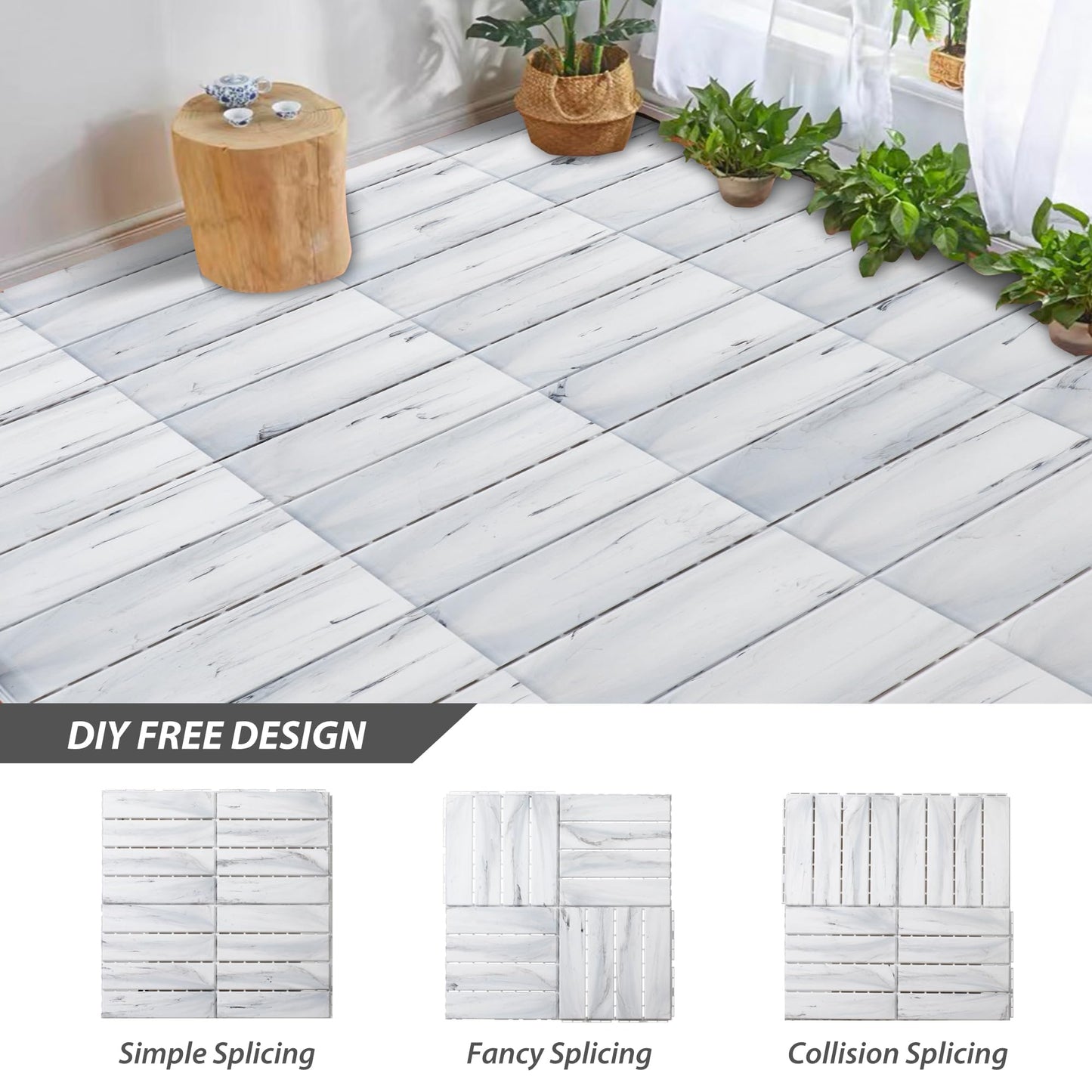 Candockway Plastic Interlocking Deck Tiles, 27 Pack Outdoor Flooring Waterproof Pavers for Patio Garden Porch Yard, All Weather Use, Marble Grain