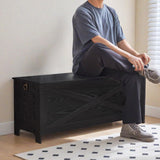 MAHANCRIS 47.2" Toy Chest, Sturdy Entryway Storage Chest with Safety Hinge, Retro Toy Box, Wooden Look Accent Furniture for Living Room, Bedroom, Black SCBK48801 MAHANCRIS