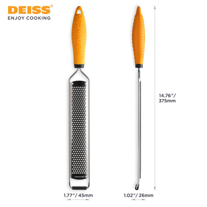 Deiss PRO Lemon Zester & Heavy Duty Cheese Grater & Vegetable Grater — Parmesan Cheese Lemon, Garlic, Nutmeg, Chocolate, Fruits, Vegetables, Ginger Grater - Cheese Shredder & Stainless Steel Grater