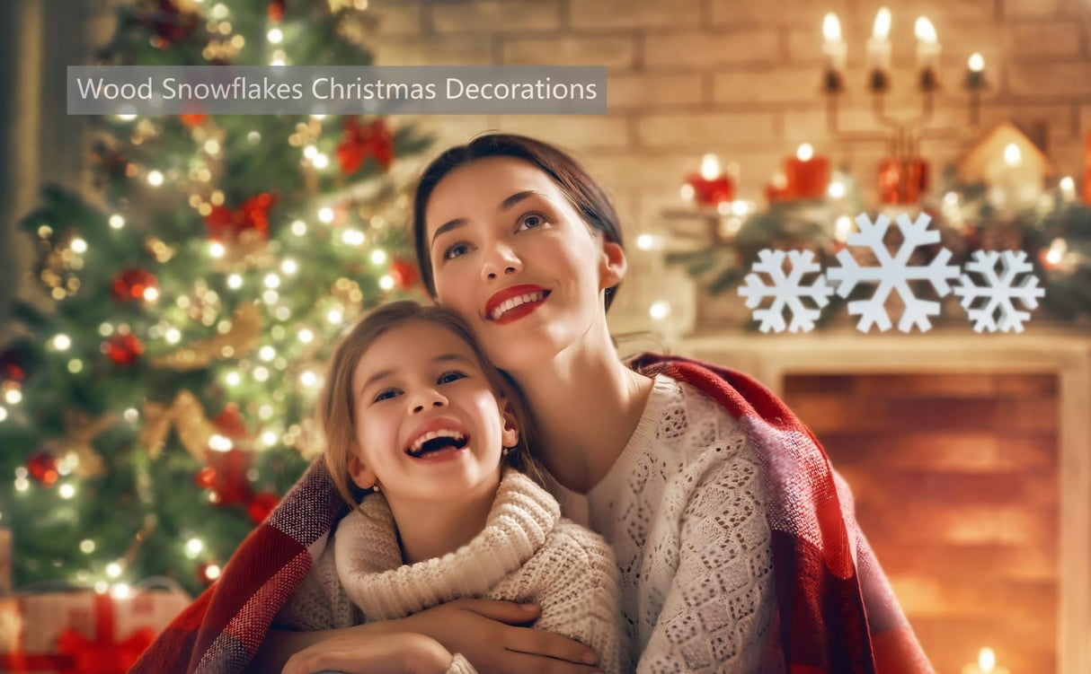 3pc Wood Snowflakes Christmas Decorations, Standing White Wooden Snowflakes Ornaments Winter Wonderland Decor, WellPainted Christmas Table Decor,Sturdy Large Snowflake Decor for Home Kitchen Fireplace AbologyMera