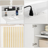 TUSY Small Reception Desk with Counter, 39.4" H Front Desk with Storage Drawers, Reception Counter with LED Lighting, Checkout Counter for Salon, Lobby – White (47.2" W x 18.9" D x 39.4" H) TUSY