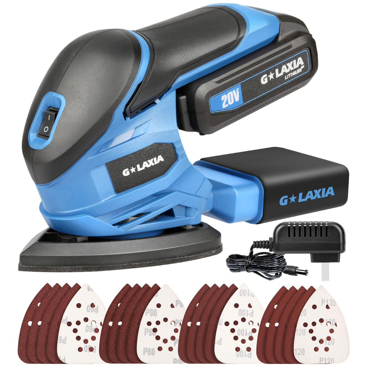 G LAXIA Detail Sander, 20V Cordless Electric Sander with 20Pcs Sandpapers, 12000 OPM Hand Held Sanders with Dust Bag for Woodworking G LAXIA