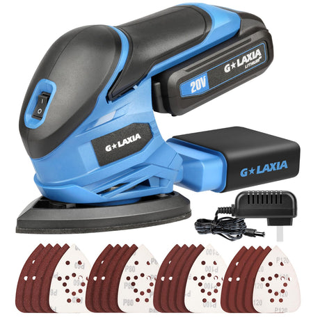 G LAXIA Detail Sander, 20V Cordless Electric Sander with 20Pcs Sandpapers, 12000 OPM Hand Held Sanders with Dust Bag for Woodworking G LAXIA