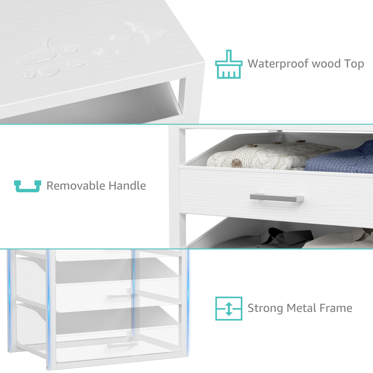 BOLUO Closet Drawers White 3 Drawer Dresser for Closet Organizers and Storage Bedroom Dorm Modern BOLUO
