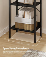 Hzuaneri Bookshelf, Book Shelf, Industrial Bookcase with 2 Hooks, Coner Shelf Storage Organizer for Home Office, Living Room, Bedroom, Kitchen, 5-Tier Black BC10504B Hzuaneri