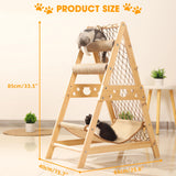 emopaw 34'' H Wooden Cat Tree, Triangle Design with Cat Hammock & Sisal Scratch Post & Feather Toys, Solid Wood Cat Tower for Kitten or Small Cat emopaw