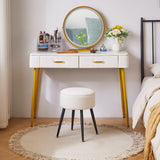 Aibiju White Ottoman with Storage Faux Teddy Fur, Round Storage Ottoman for Vanity, 13" D x 18" H Foot Stools Ottoman with 4 Metal Legs, Mushroom Stool for Makeup Living Room Warm White YD-RMS137W Aibiju