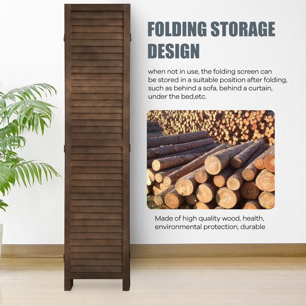 Room Divider 6 Panels, 5.75FT Wooden Room Divider Wall Folding Privacy Screens Freestanding Partition for Home Office Bedroom NChanmar