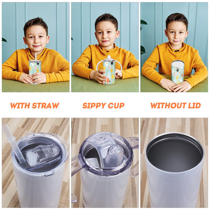 Vermida Sublimation Sippy Cup Blank with Handle, 12oz Stainless steel Sippy Cups, Kids Cups with Straws and Lids Spill Proof Double Wall Vacuum Cups for Children