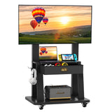 Mobile TV Cart with Drawer,for 23-75 inch Flat/Curved Screen Up to 120lbs,Adjustable Height Rolling TVs Floor Stand with 2 Tiers Shelves,Locking Wheel,for Indoor Outdoor,Max VESA 600x400mm,Black Aokitsink