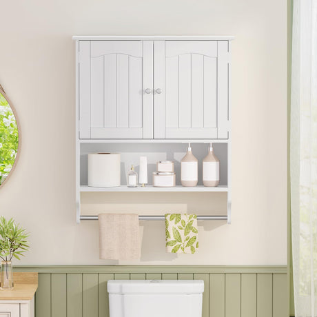 Iwell Bathroom Cabinet Wall Mounted with Towel Rack & Adjustable Shelf, Over The Toilet Storage Cabinet, Medicine Cabinet for Bathroom, White YSG005B Iwell