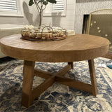 Plank+Beam Classic Round Coffee Table, 36" Farmhouse Coffee Table, Mini Center Tables for Small Spaces, Small Living Space Tea Table, Pecan Wirebrush Plank+Beam