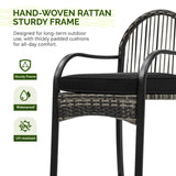 YITAHOME 3-Piece Outdoor Wicker Bar Height Set with Cushioned Barstools, Patio Bistro Furniture for Balcony and Poolside, Black YITAHOME