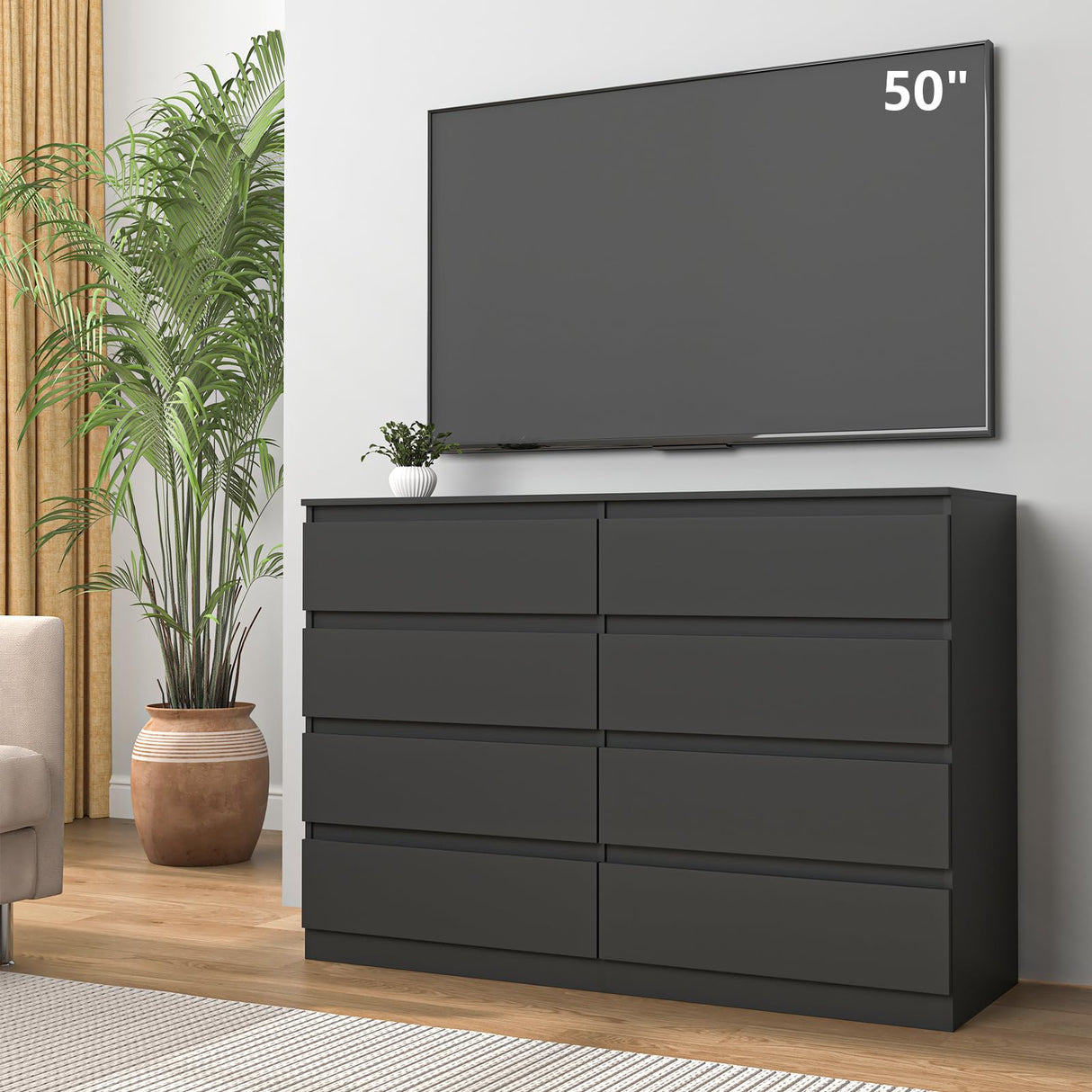 Vibe & Dine 8 Drawer Double Dressser, Modern Chest of Drawers with Wide Storage for Closet, Bedroom, Living Room, Black Vibe & Dine