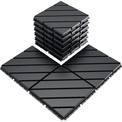 VANCASTLE Plastic Interlocking Deck Tiles, 11.8"x11.8"(Pack of 9), Patio Flooring Outdoor Waterproof All Weather Use for Garden Poolside Front/Back Yard, Dark Grey - WoodArtSupply