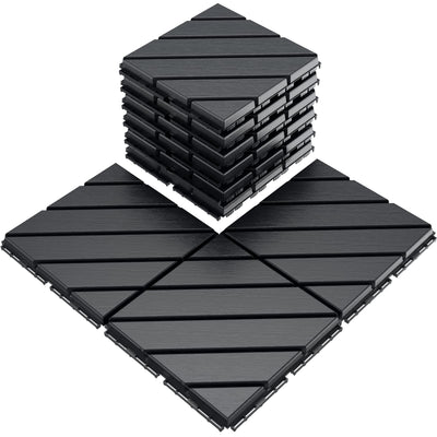 VANCASTLE Plastic Interlocking Deck Tiles, 11.8"x11.8"(Pack of 9), Patio Flooring Outdoor Waterproof All Weather Use for Garden Poolside Front/Back Yard, Dark Grey