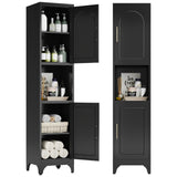 Kubohogar 75" Tall Bathroom Storage Cabinet, Metal Bathroom Floor Cabinet with Doors, Open Space, Adjustable Shelves，Freestanding Narrow Cabinets for Kitchen, Living Room, Laundry, Black Kubohogar