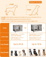 Lulive Dog Crate Furniture, Dog Kennel Indoor Double Doors Wooden Dog Cage, 33'' Heavy Duty Dog Crate with Cushion & Wheels, Decorative End Table Pet House Chew-Resistant for Medium/Small Dog, Grey Lulive