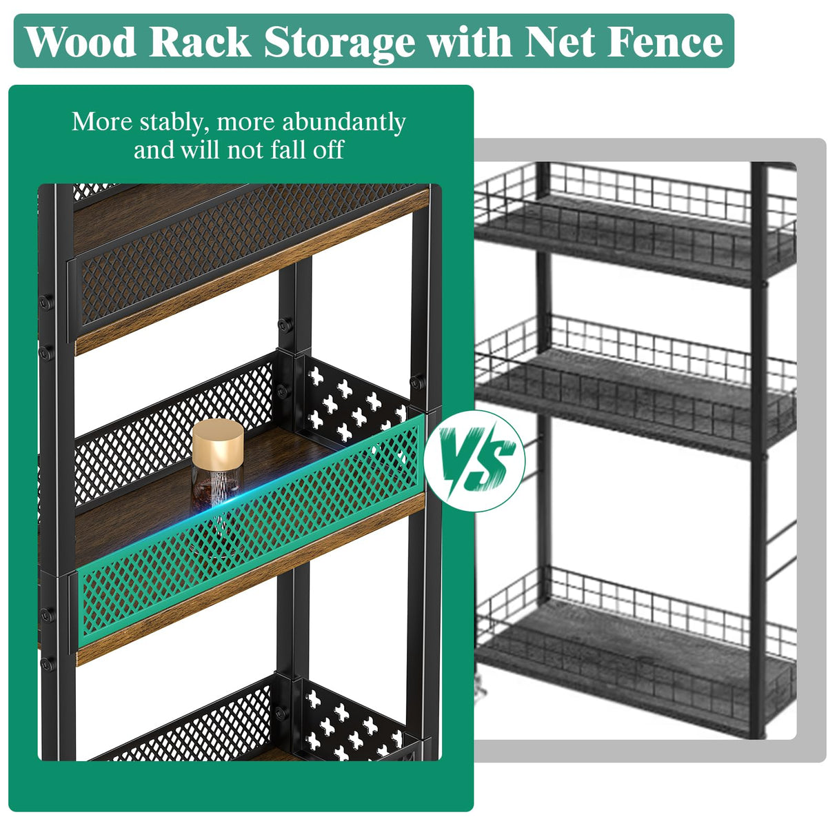 Giwil 4-Tier Slim Rolling Storage Cart for Kitchen Bathroom Organizer, Mobile Narrow Storage Cabinet Utility Cart with Wood Rack on Wheels for Pantry Laundry Small Space Giwil