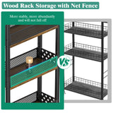 Giwil 4-Tier Slim Rolling Storage Cart for Kitchen Bathroom Organizer, Mobile Narrow Storage Cabinet Utility Cart with Wood Rack on Wheels for Pantry Laundry Small Space Giwil